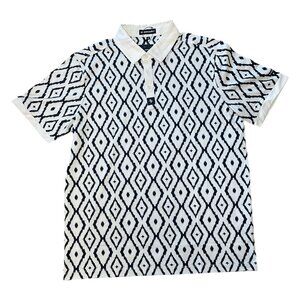 ByrdGang Mens M Polo Shirt Black White Geometric Print Golf Wrinkle Resistant